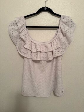 Tommy Hilfiger White Eyelet Ruffle Off-Shoulder Top Size XL